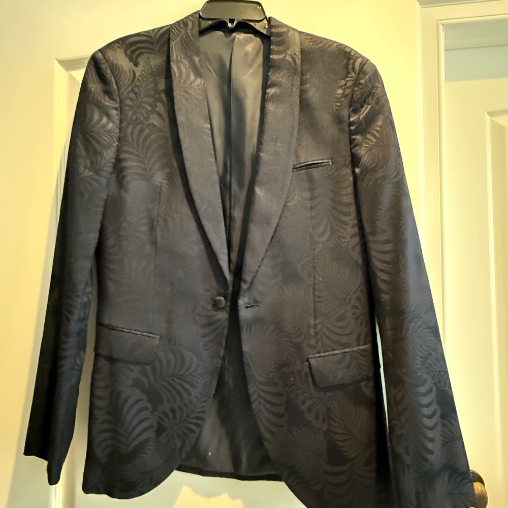 Topman Skinny Fit Black and Blue Jacquard Jacket 38R